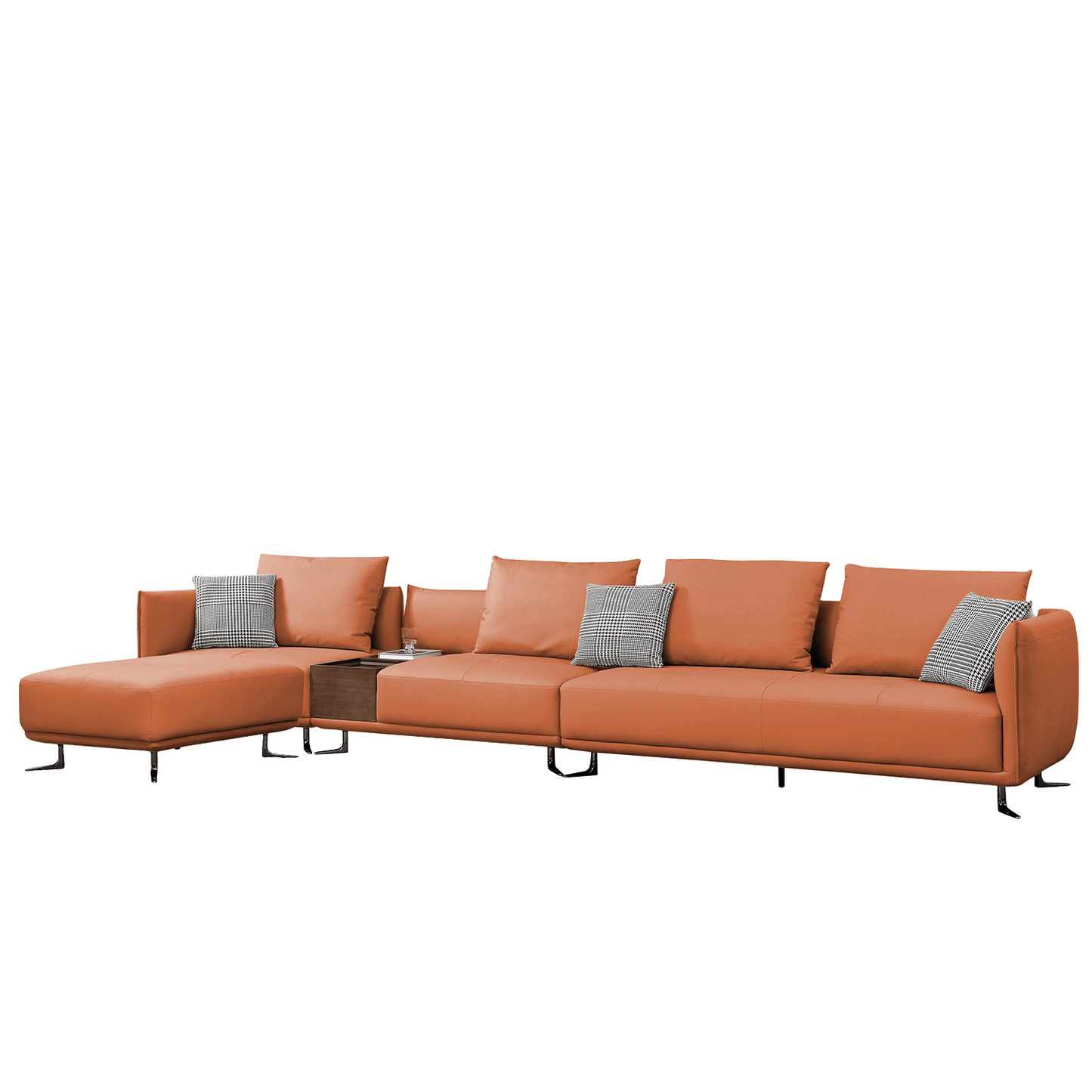 Mokdern 4-seat stitching leather sofa with footrest and wood box