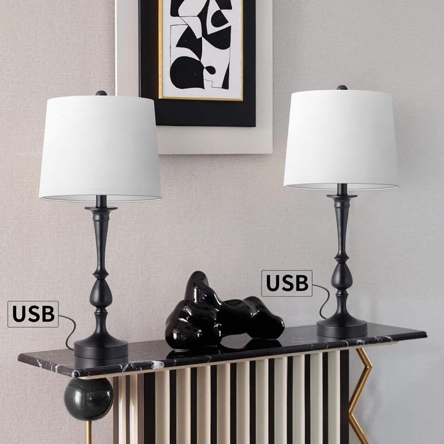 Mokdern Table Lamp Set of Two, Bedroom Table Lamp, Black Hardware
