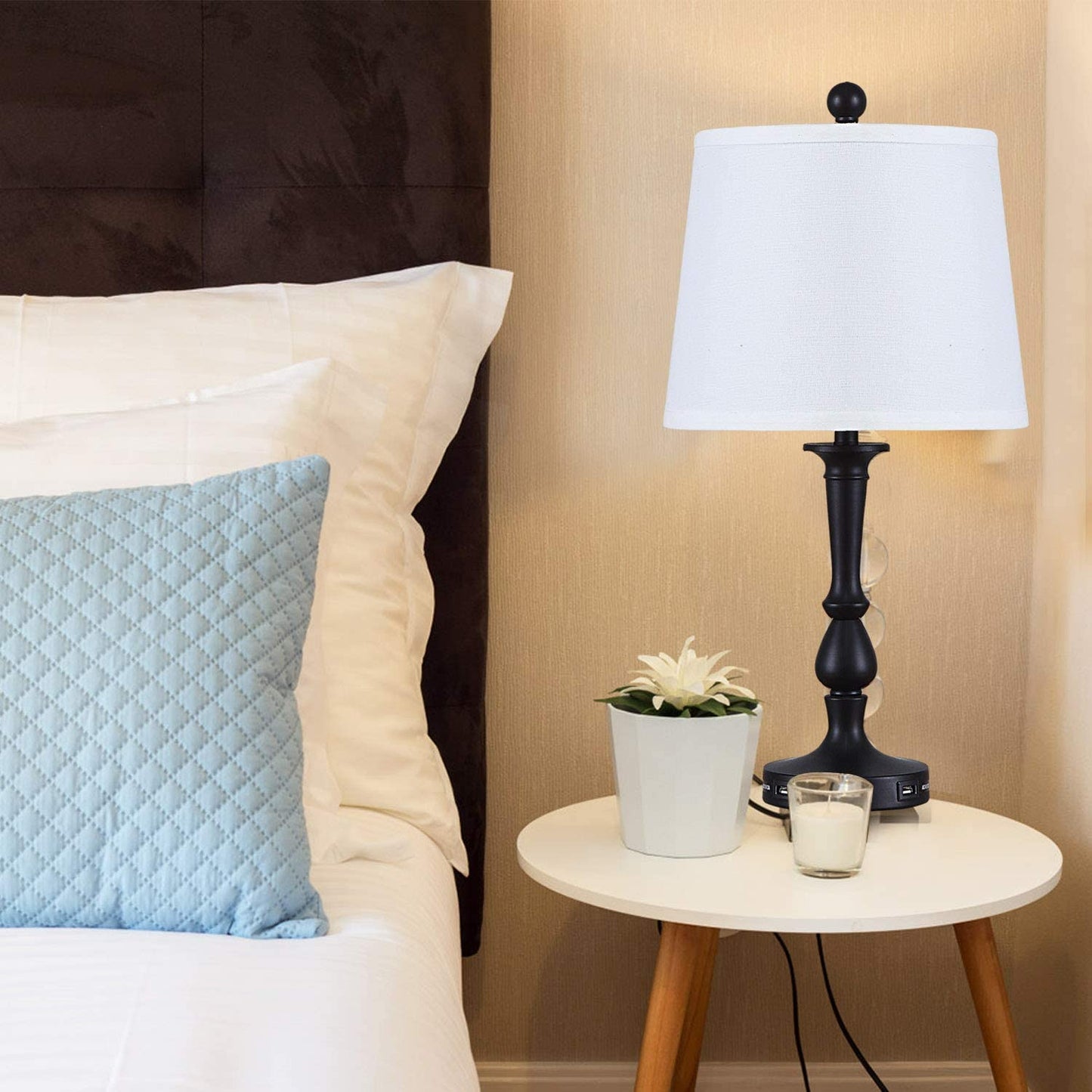 Mokdern Table Lamp Set of Two, Bedroom Table Lamp, Black Hardware