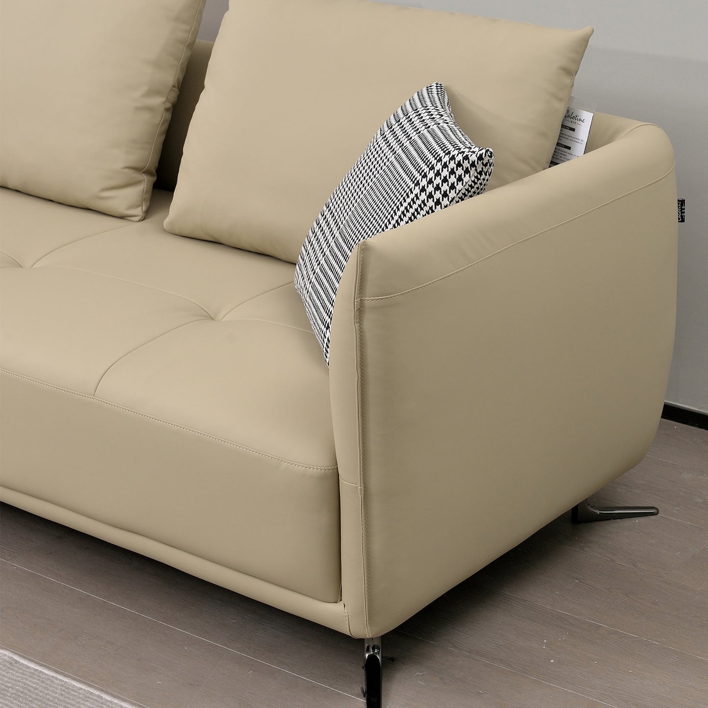 Mokdern 4-seat stitching leather sofa with footrest and wood box