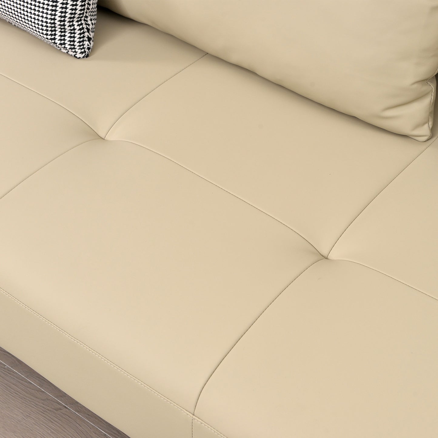 Mokdern 4-seat stitching leather sofa with footrest and wood box