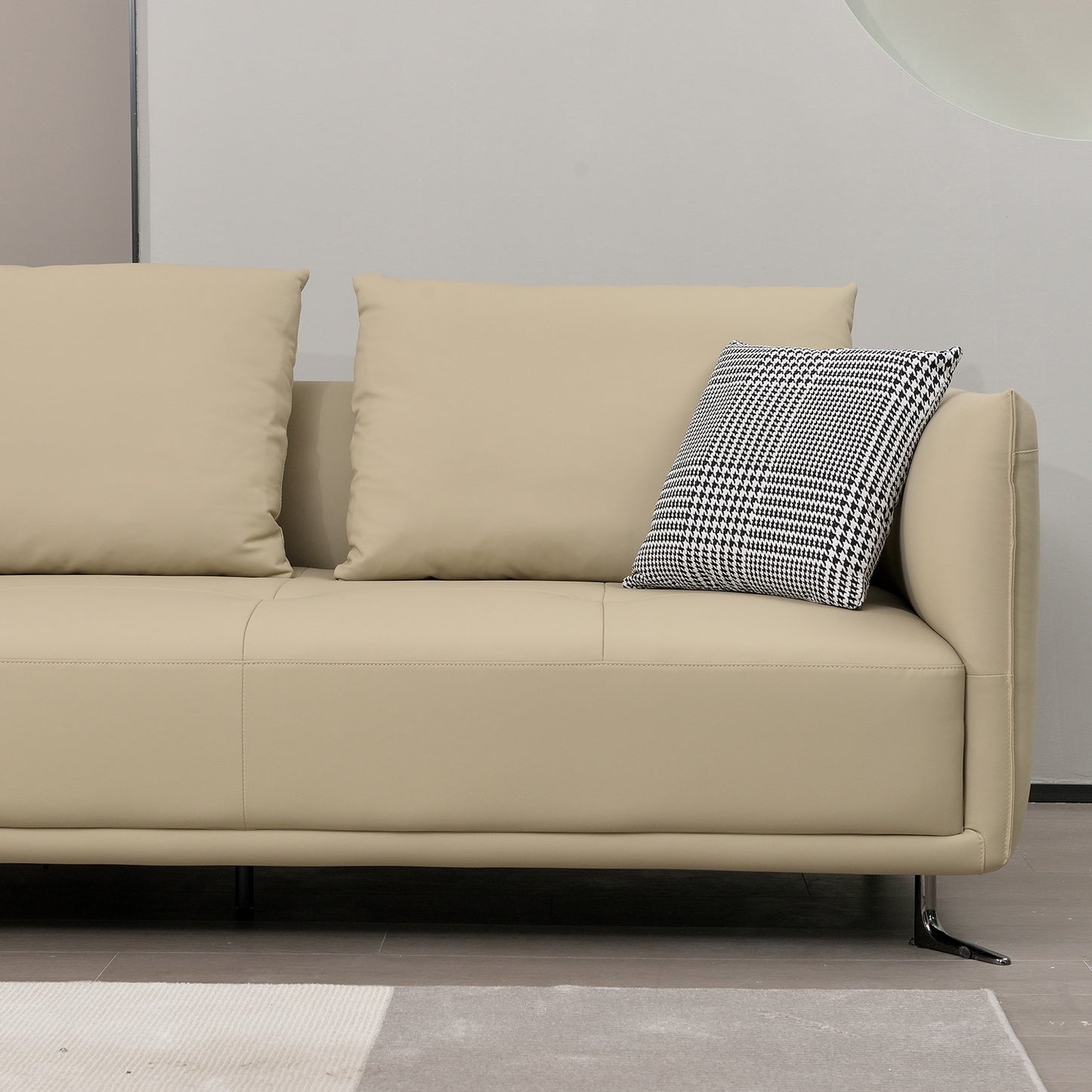 Mokdern 4-seat stitching leather sofa with footrest and wood box