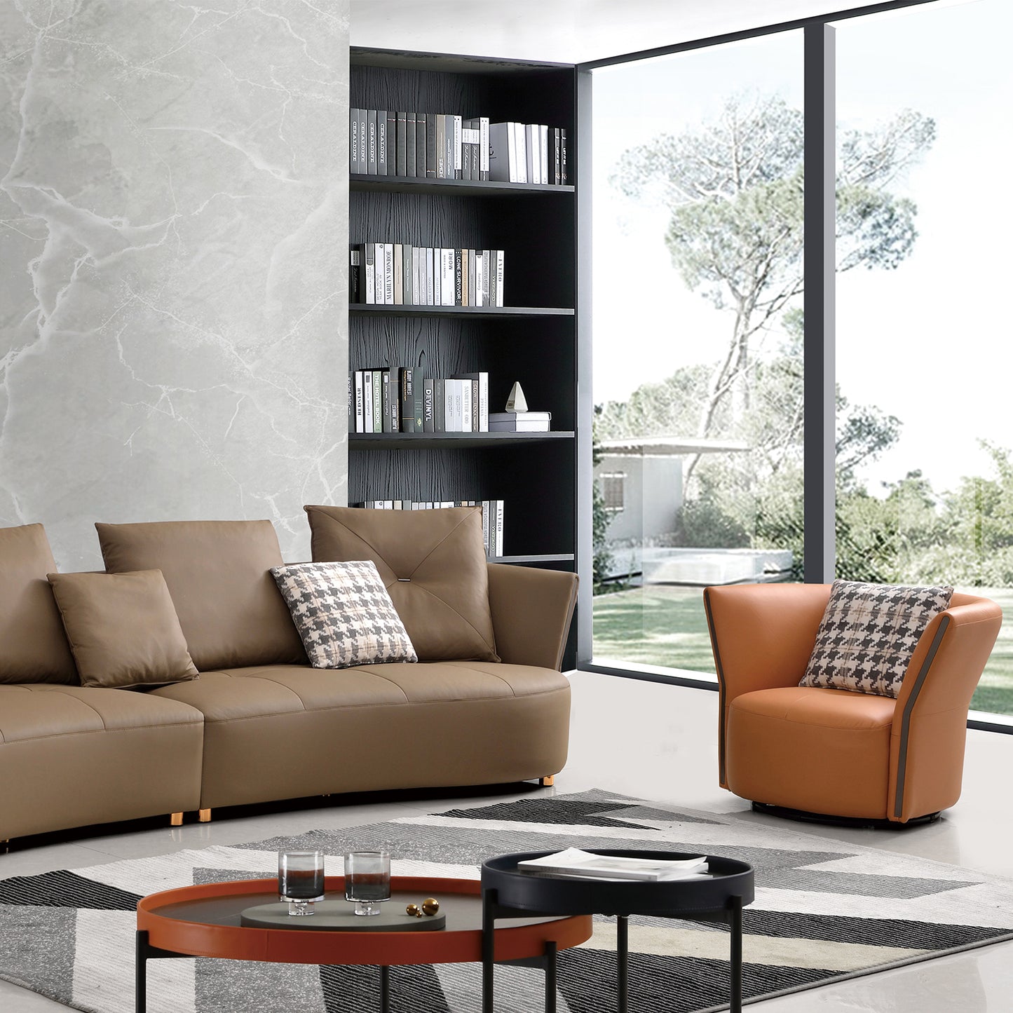 Mokdern four-seater Modular leather sofa with single seat