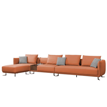 Mokdern 4-seat stitching leather sofa with footrest and wood box