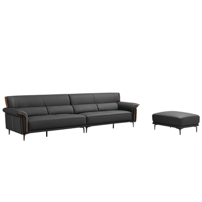Mokdern European Style 4-Seat Leather Sofa With Footrest