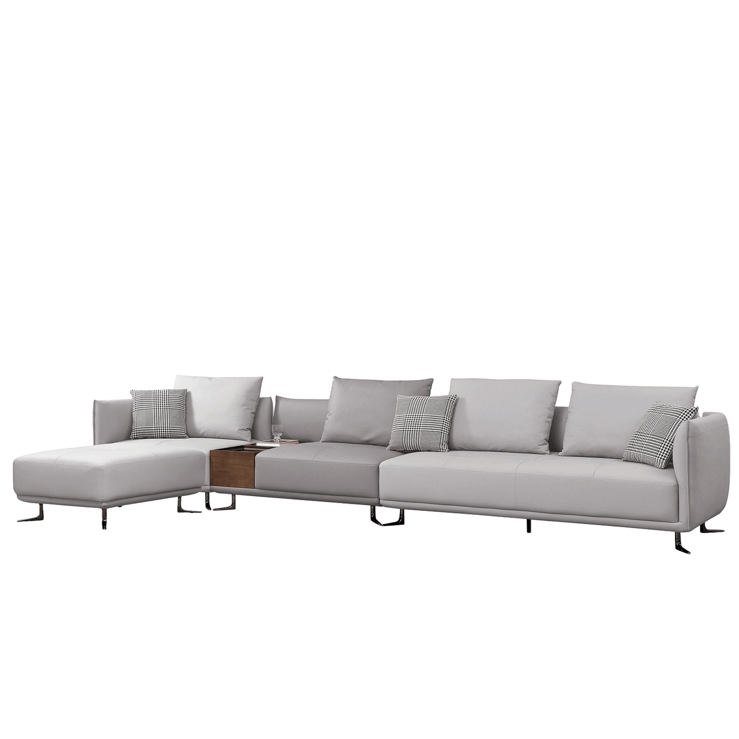 Mokdern 4-seat stitching leather sofa with footrest and wood box