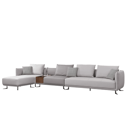 Mokdern 4-seat stitching leather sofa with footrest and wood box