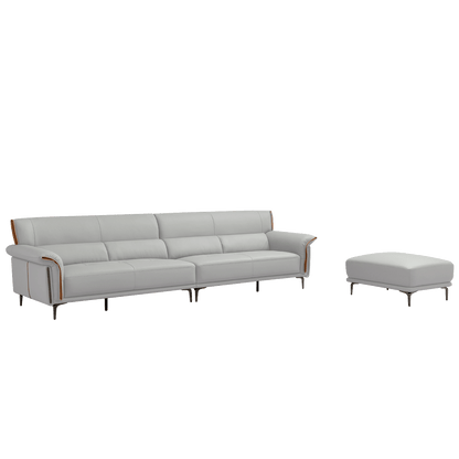 Mokdern European Style 4-Seat Leather Sofa With Footrest