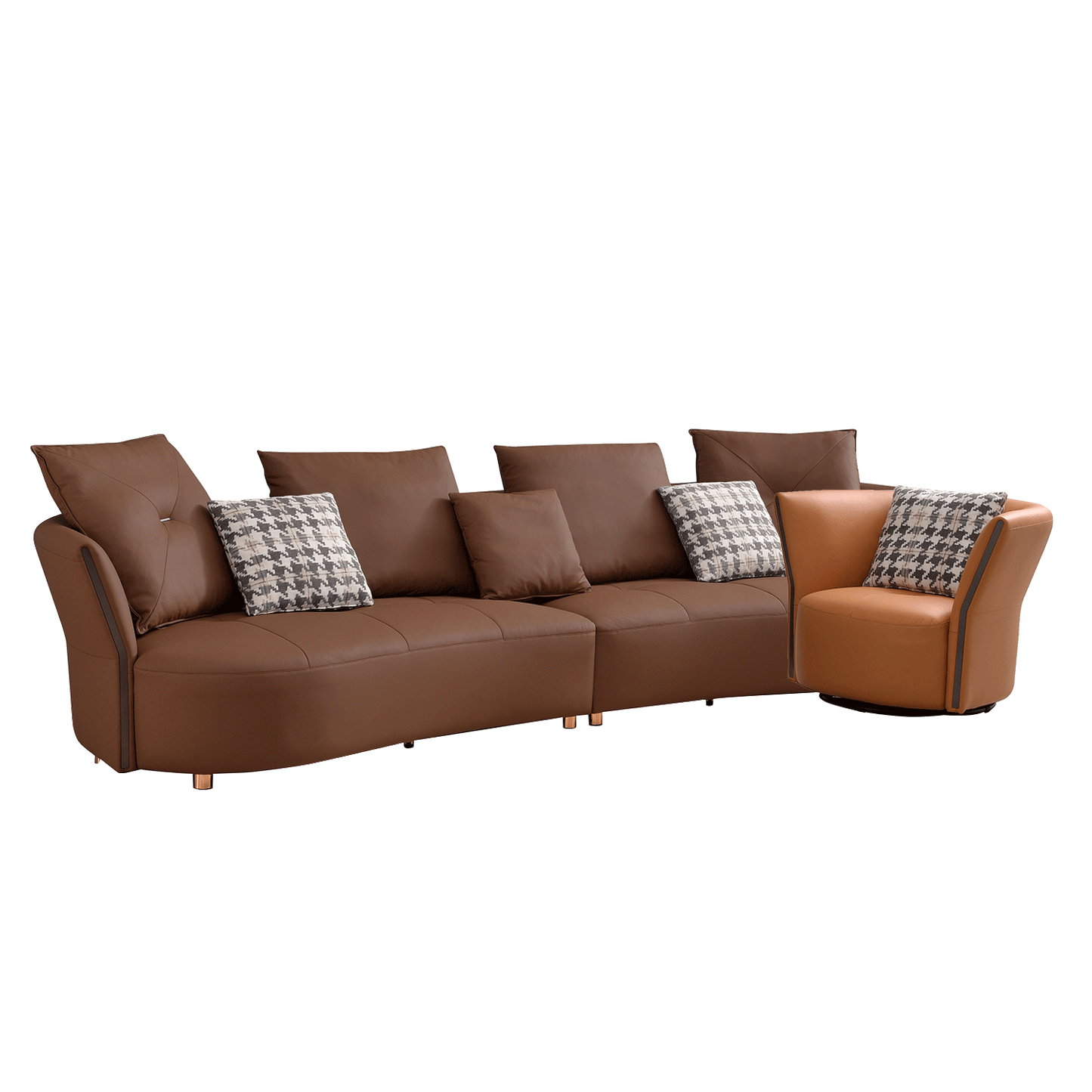 Mokdern four-seater Modular leather sofa with single seat