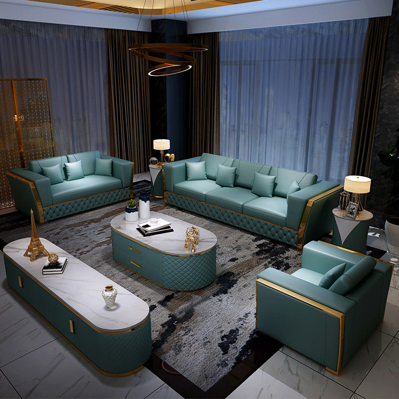 Mokdern Standard 3-seat Square arms Leather sofa