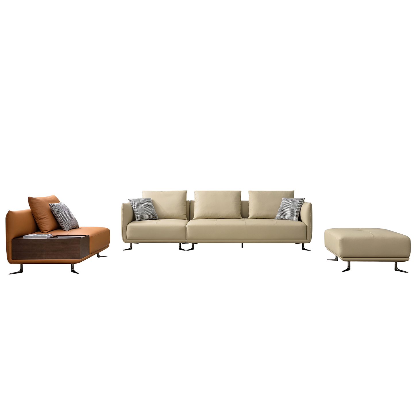 Mokdern 4-seat stitching leather sofa with footrest and wood box