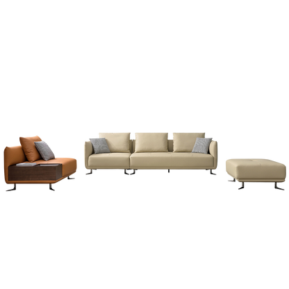 Mokdern 4-seat stitching leather sofa with footrest and wood box