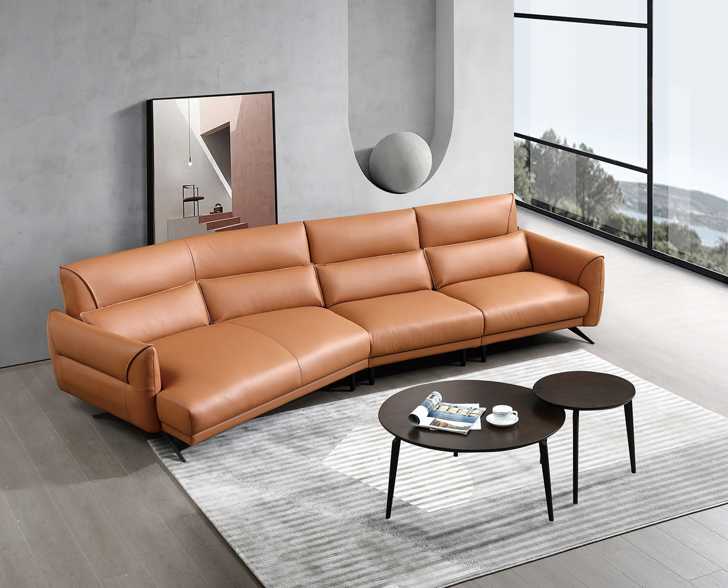 Mokdern 4-Seat Curved Leather Sofa