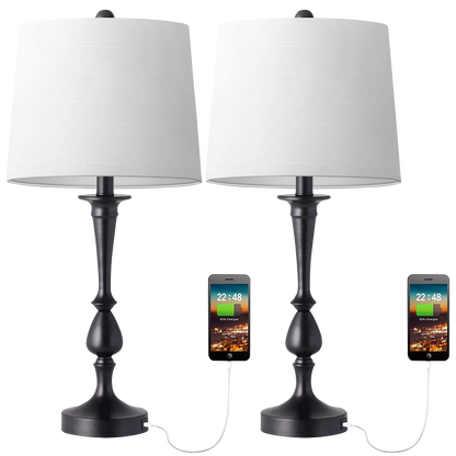 Mokdern Table Lamp Set of Two, Bedroom Table Lamp, Black Hardware