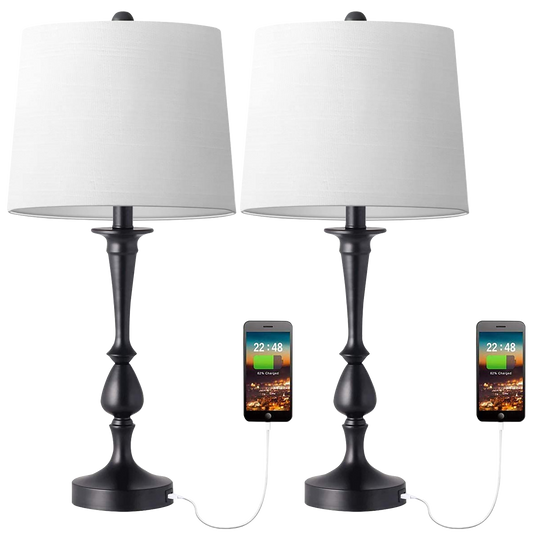 Mokdern Table Lamp Set of Two, Bedroom Table Lamp, Black Hardware
