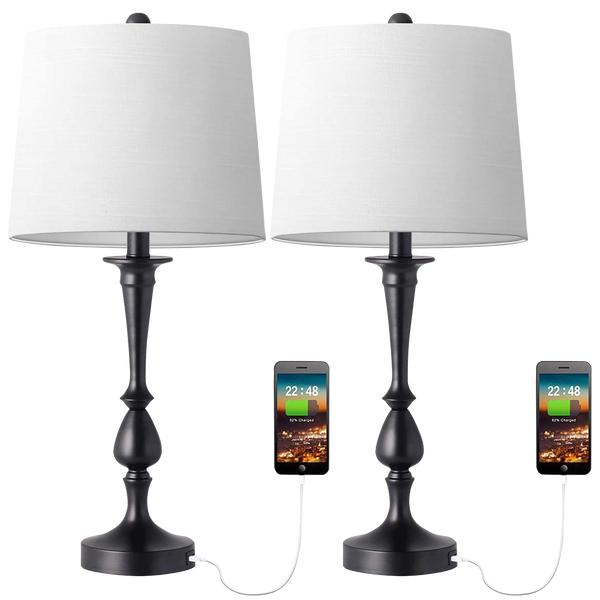 Mokdern Table Lamp Set of Two, Bedroom Table Lamp, Black Hardware