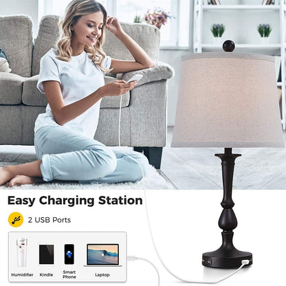 Mokdern Table Lamp Set of Two, Bedroom Table Lamp, Black Hardware