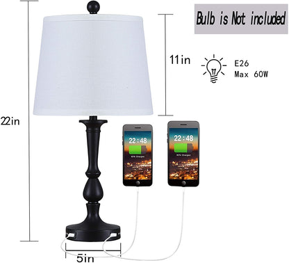 Mokdern Table Lamp Set of Two, Bedroom Table Lamp, Black Hardware