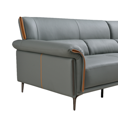 Mokdern European Style 4-Seat Leather Sofa With Footrest