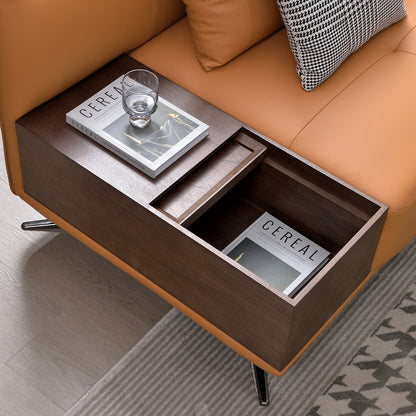 Mokdern 4-seat stitching leather sofa with footrest and wood box