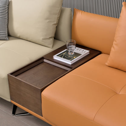 Mokdern 4-seat stitching leather sofa with footrest and wood box