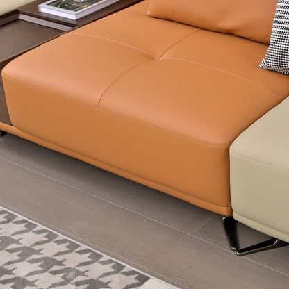 Mokdern 4-seat stitching leather sofa with footrest and wood box