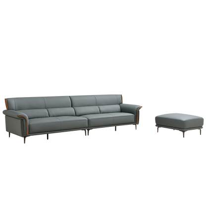 Mokdern European Style 4-Seat Leather Sofa With Footrest
