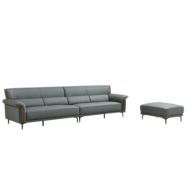 Mokdern European Style 4-Seat Leather Sofa With Footrest