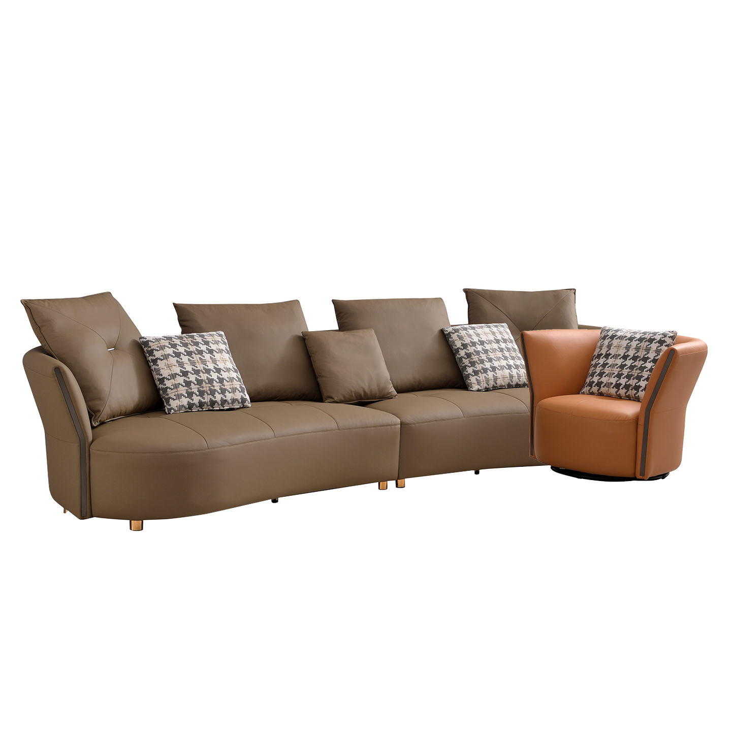 Mokdern four-seater Modular leather sofa with single seat